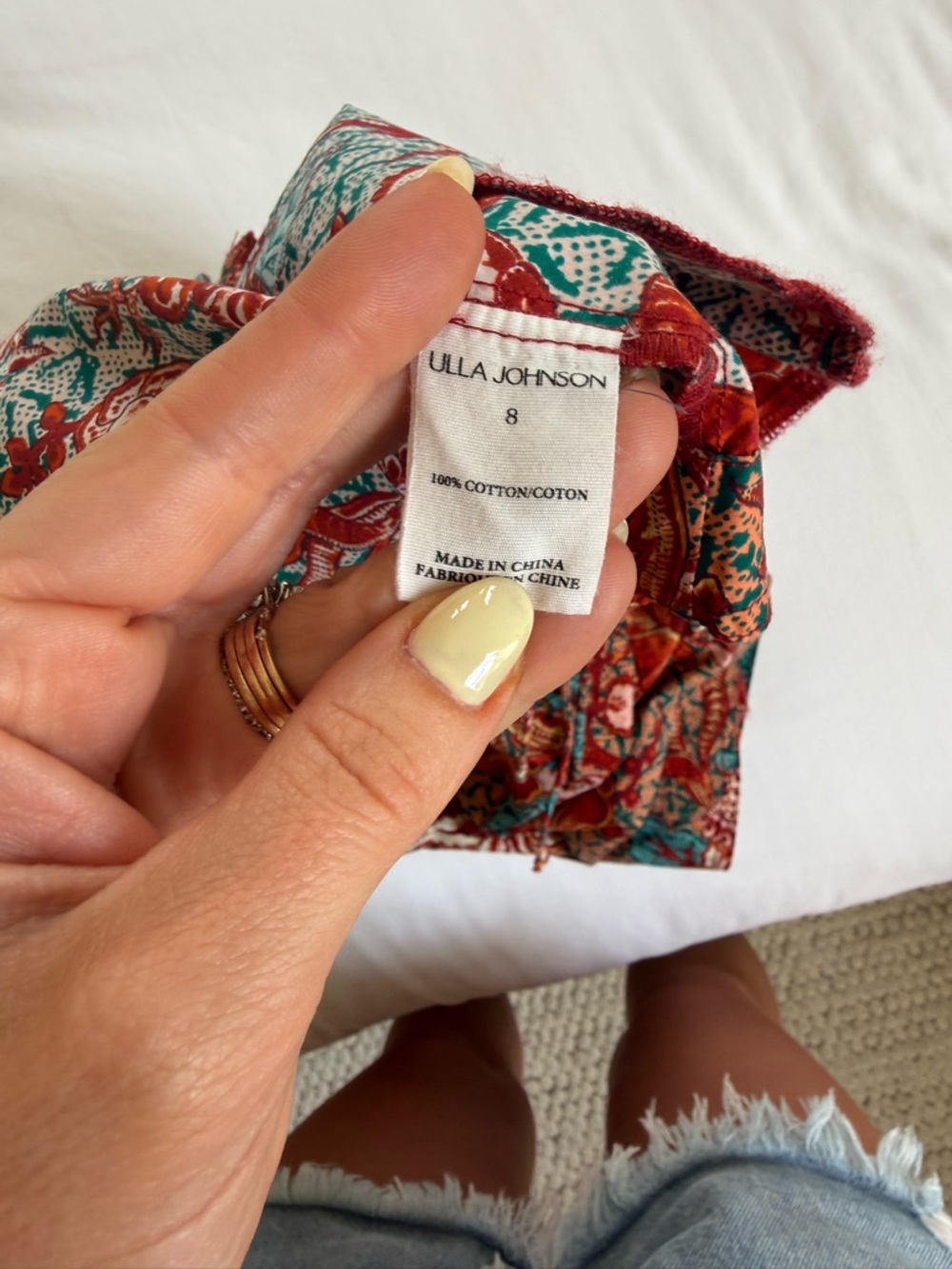 Ulla Johnson Rylan Printed Smocked Waist Shorts - Turquoise & Rust - Picture 6 of 6